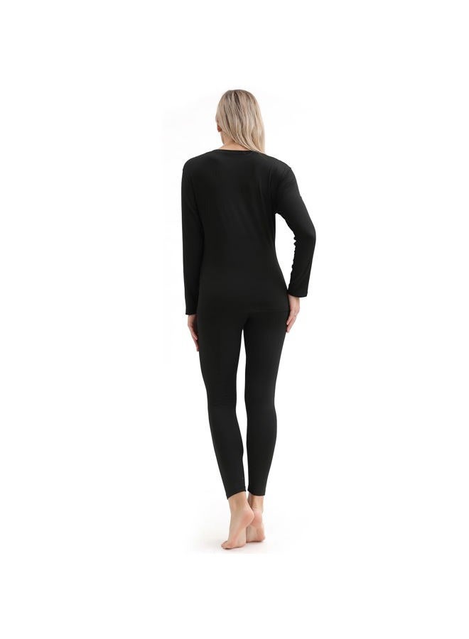 PISIQI Thermal Underwear Women Ultra-Soft Long Johns Set Base Layer Skiing Winter Warm Top & Bottom Black - Image 5